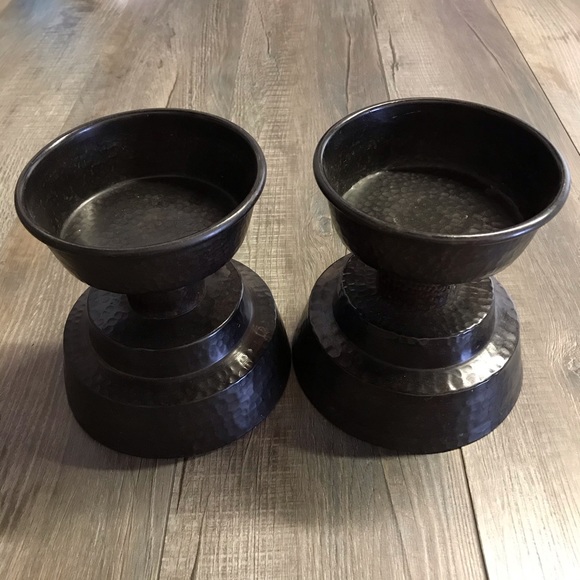 Pottery Barn Pounded Bronze Pillar Holder Set of 2 - Picture 10 of 11
